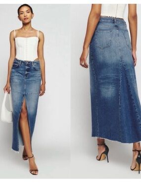 Reformation jeans Hemlock wash Tazz Denim Maxi Skirt